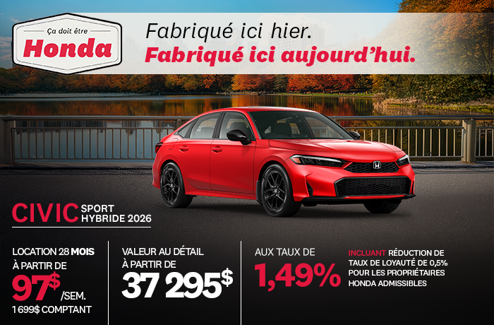 Bannière de Promotion Civic Berline Sport Hybride 2026